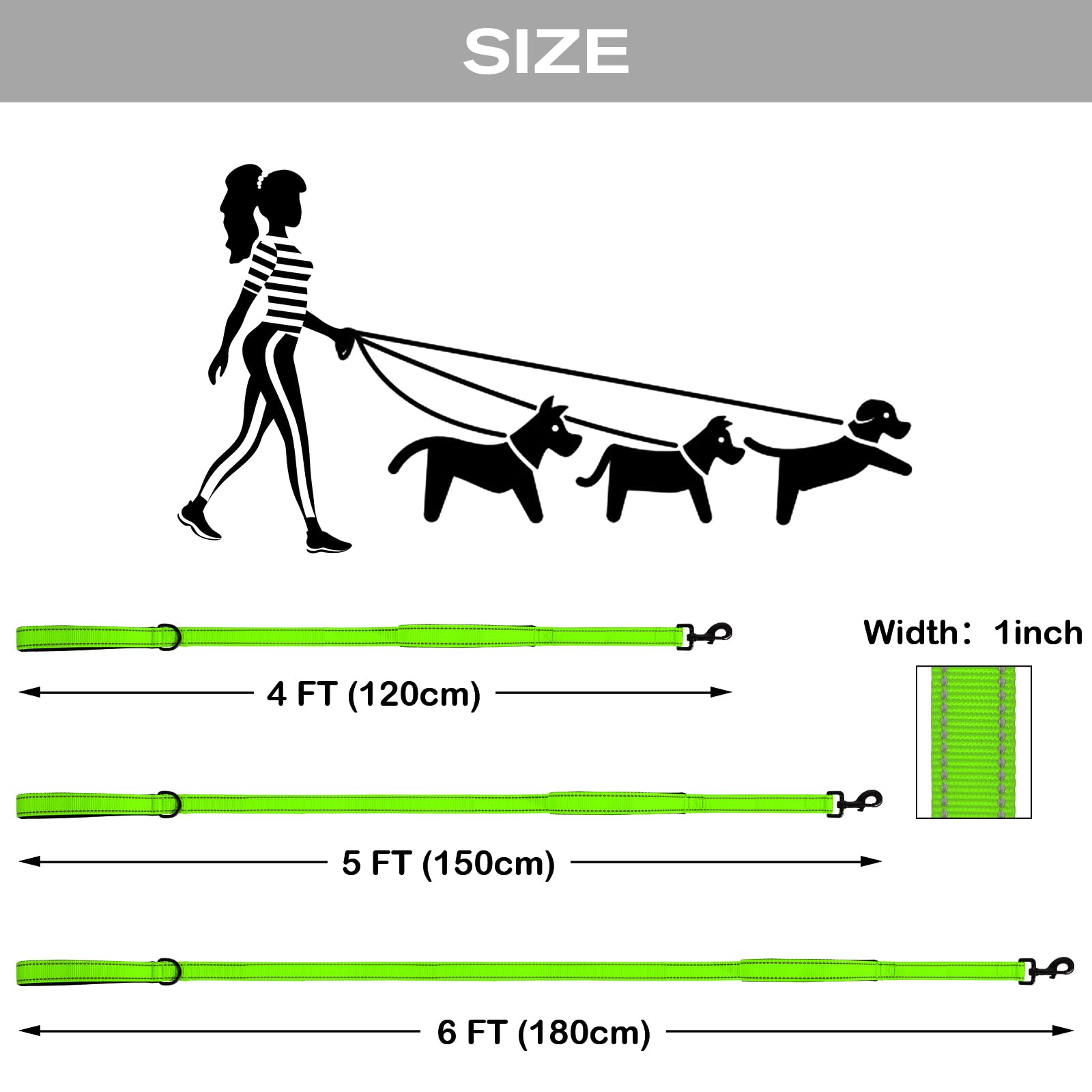 Joytale Heavy Duty Dog Leash for Large Dogs That Pull – 6FT, Green, Double Handle & Double-Sided Reflective
