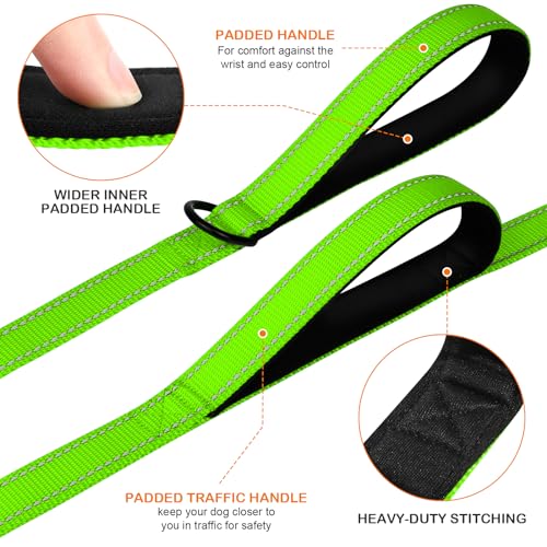 Joytale Heavy Duty Dog Leash for Large Dogs That Pull – 6FT, Green, Double Handle & Double-Sided Reflective