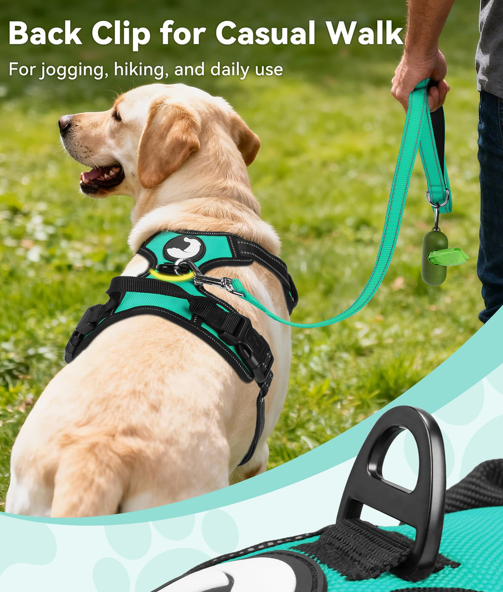 Joytale Medium Dog Harness Teal – No Pull Reflective Padded Vest with Front and Back Clips for Training and Walking