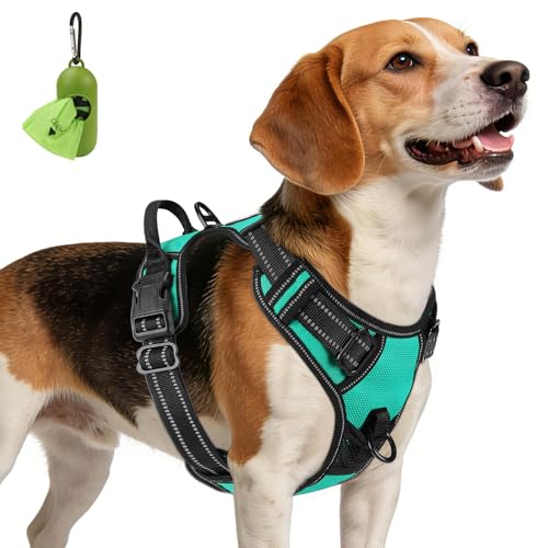 Joytale Medium Dog Harness Teal – No Pull Reflective Padded Vest with Front and Back Clips for Training and Walking