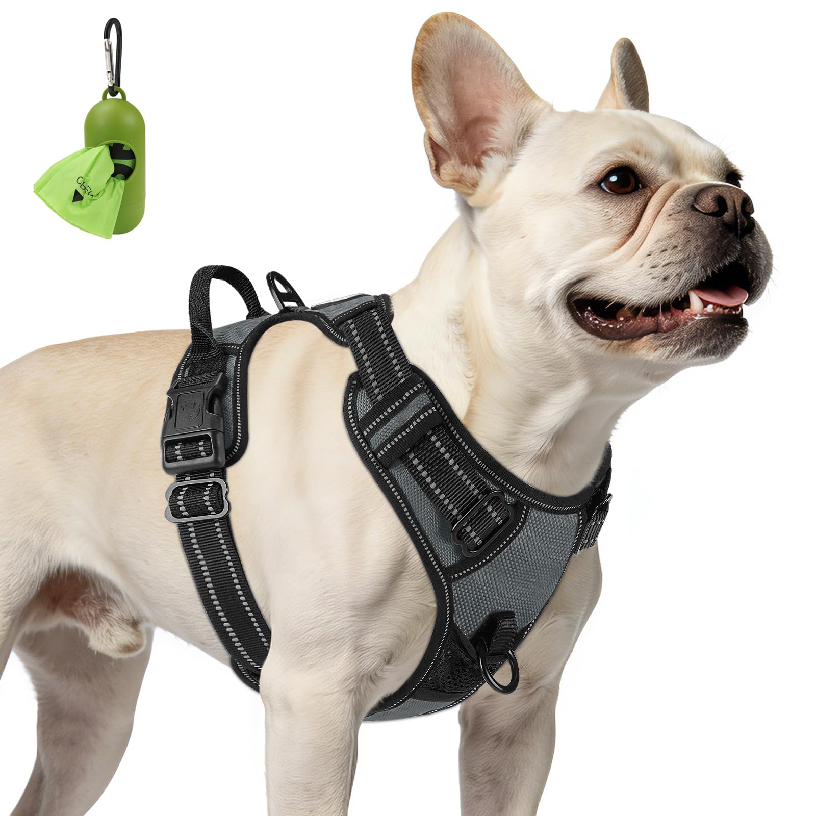 Joytale No Pull Dog Harness for Small Dogs - Reflective Vest with Front & Back Clips, Adjustable Padded, Gray, S