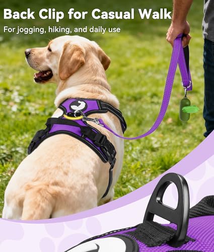 Joytale No Pull Dog Harness Medium Purple - Reflective Vest with Front Clip & Handle for Training and Walking