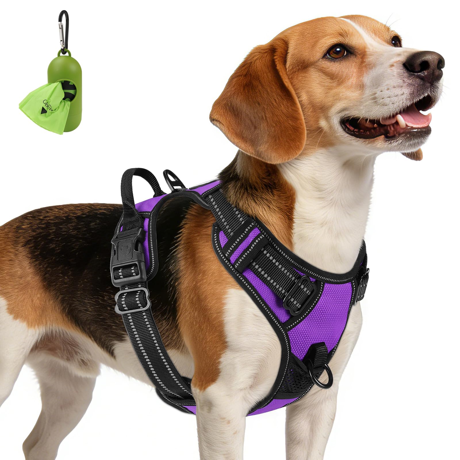 Joytale No Pull Dog Harness Medium Purple - Reflective Vest with Front Clip & Handle for Training and Walking