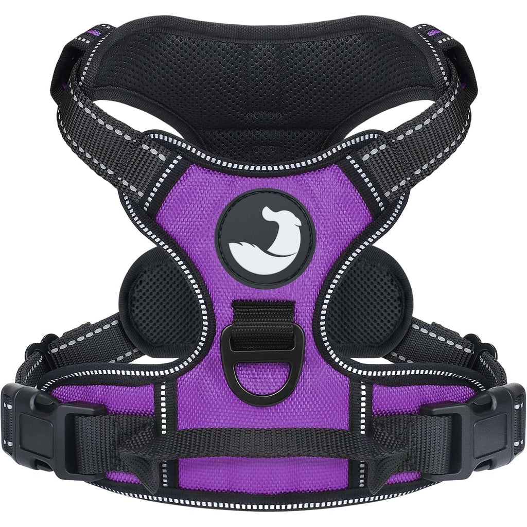 Joytale No Pull Dog Harness Medium Purple - Reflective Vest with Front Clip & Handle for Training and Walking