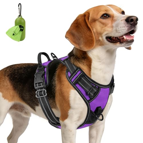 Joytale No Pull Dog Harness Medium Purple - Reflective Vest with Front Clip & Handle for Training and Walking