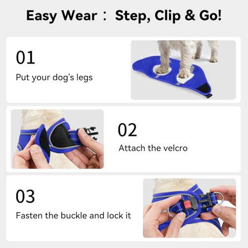 Joytale Small Dog Harness, Step-in Reflective Mesh Vest, Navy Blue, Size L