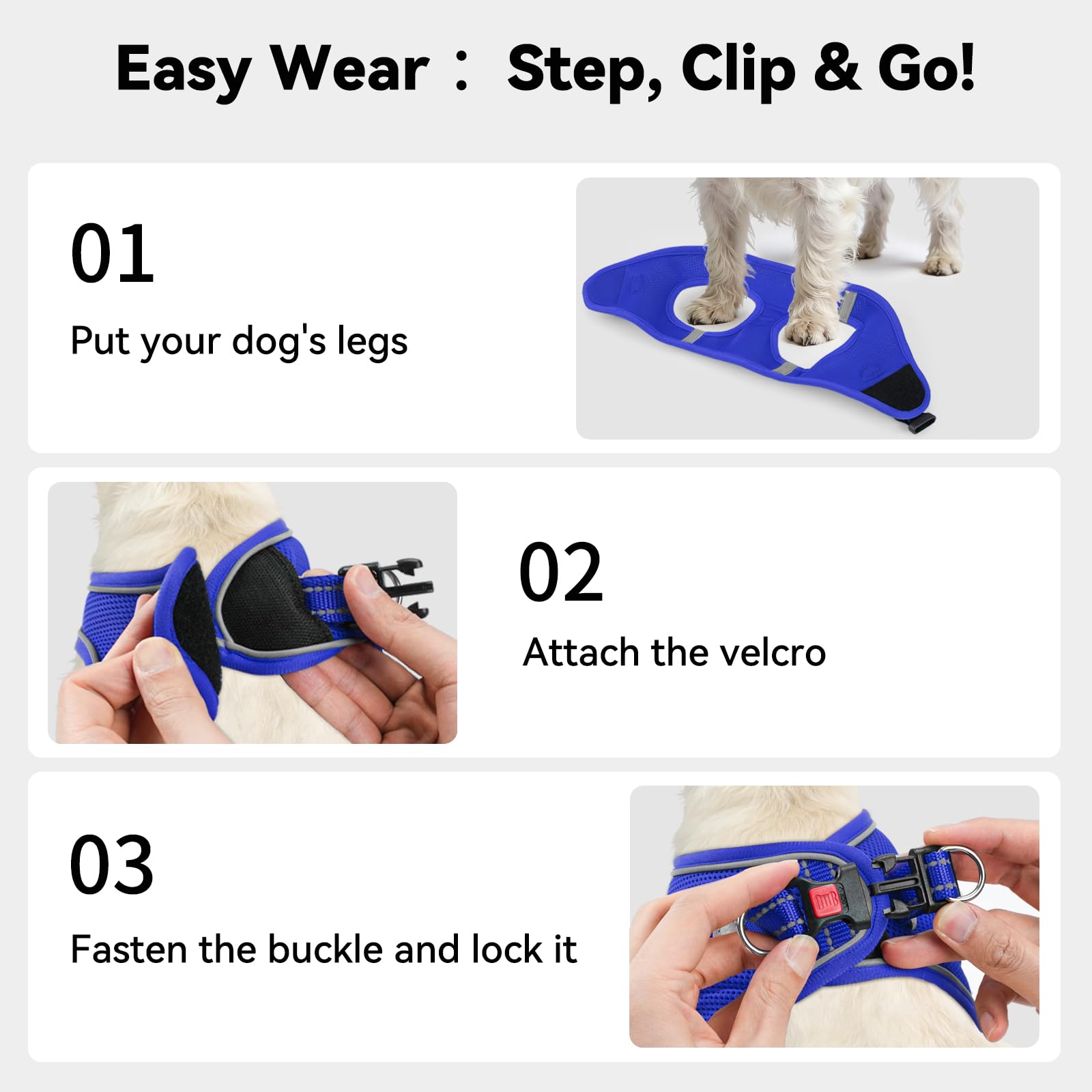 Joytale Small Dog Harness, Step-in Reflective Mesh Vest, Navy Blue, Size L