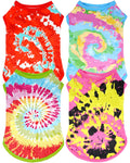 JpGdn 4-Pack Tie Dye Dog Tank Tops - Medium Size Sleeveless Tees for Summer, Pink Green Blue Red