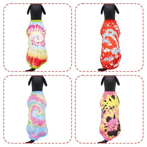 JpGdn 4-Pack Tie Dye Dog Tank Tops - Medium Size Sleeveless Tees for Summer, Pink Green Blue Red