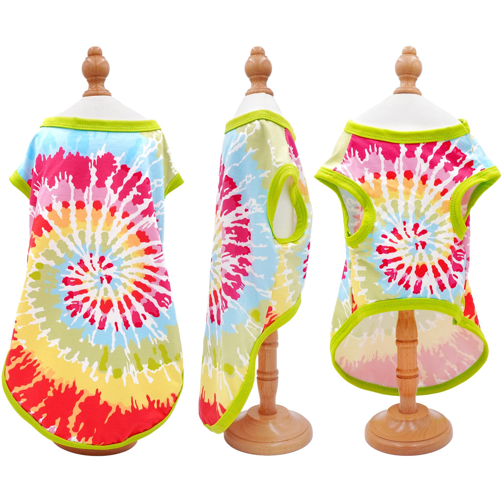 JpGdn 4-Pack Tie Dye Dog Tank Tops - Medium Size Sleeveless Tees for Summer, Pink Green Blue Red