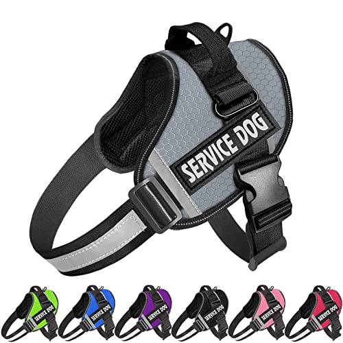 JSXD No-Pull Dog Harness – Adjustable Reflective Vest with Handle for Small, Medium, Large Dogs (Grey, Size L)