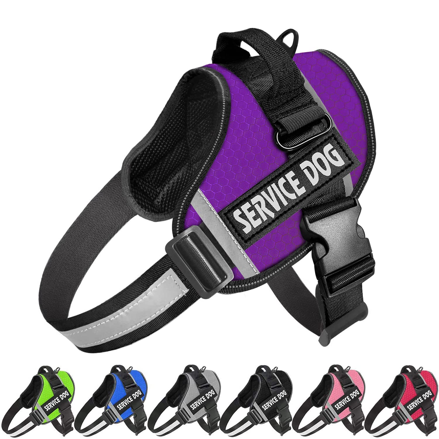 JSXD No-Pull Dog Harness with Handle, Adjustable 3M Reflective Nylon Vest for Small Dogs, Purple Size S