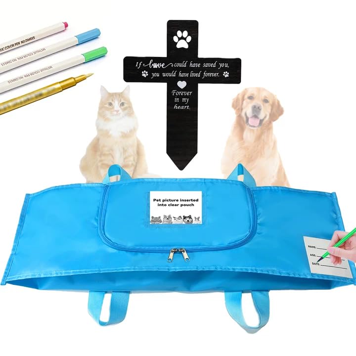Jwizyotr Eco-Friendly Pet Casket Body Bag - Biodegradable Twill, Customizable with Marker, for Dogs, Cats & Small Pets (Blue, M)