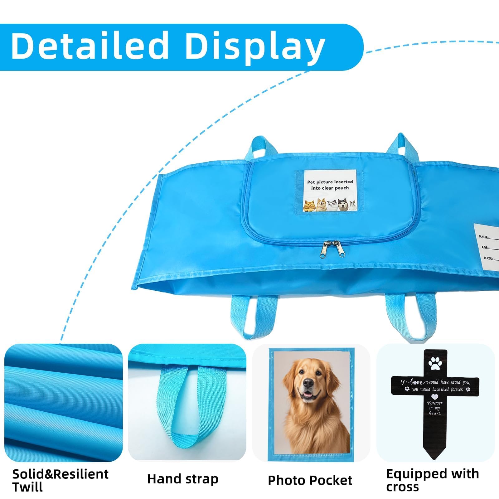 Jwizyotr Eco-Friendly Pet Casket Body Bag - Biodegradable Twill, Customizable with Marker, for Dogs, Cats & Small Pets (Blue, M)