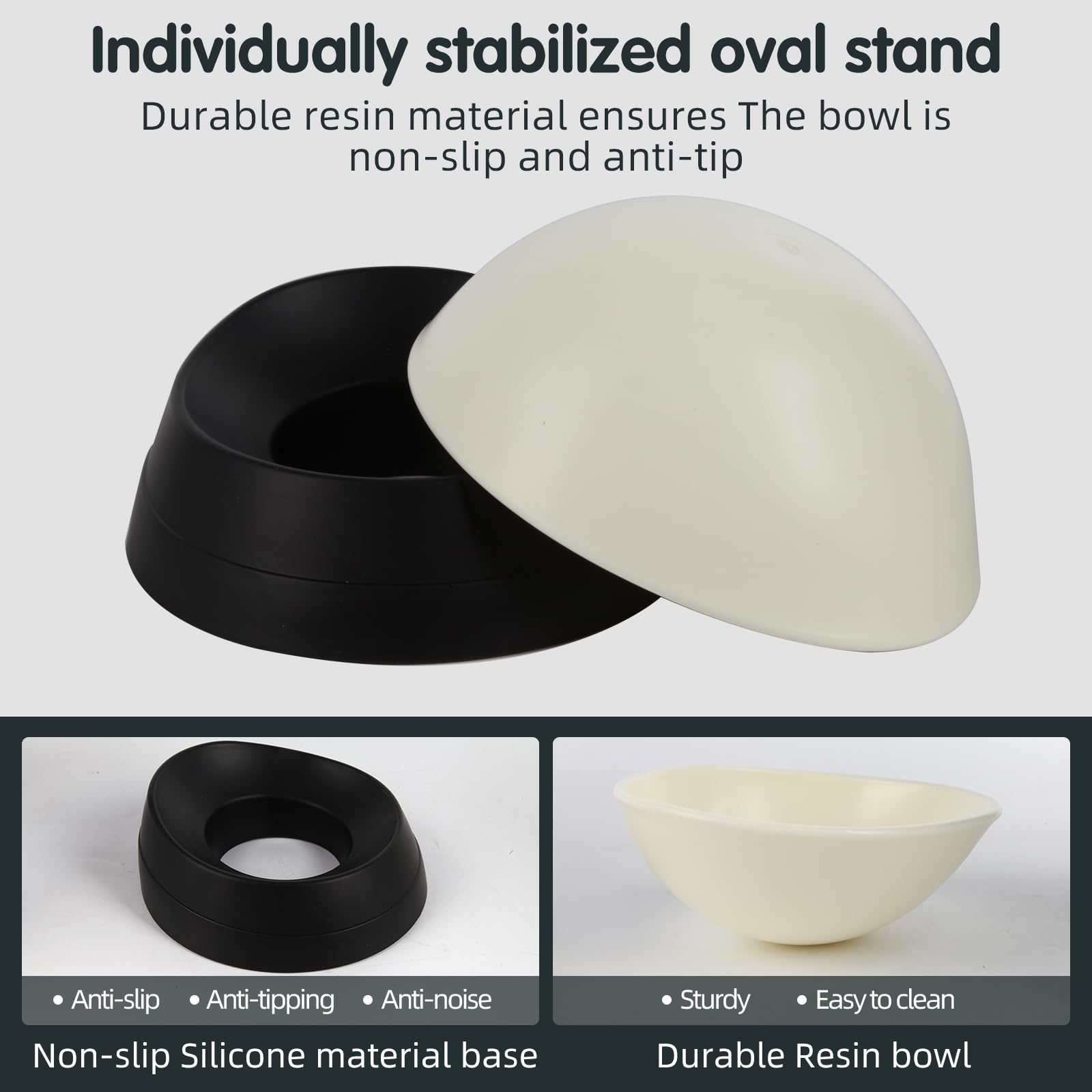 JWPC Anti-Slip Dog Bowl with Detachable Silicone Base – 3.5 Cup Tilted Resin Dish for Flat-Faced Breeds (Black)