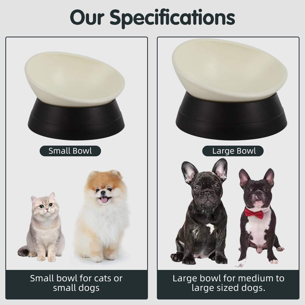 JWPC Anti-Slip Dog Bowl with Detachable Silicone Base – 3.5 Cup Tilted Resin Dish for Flat-Faced Breeds (Black)