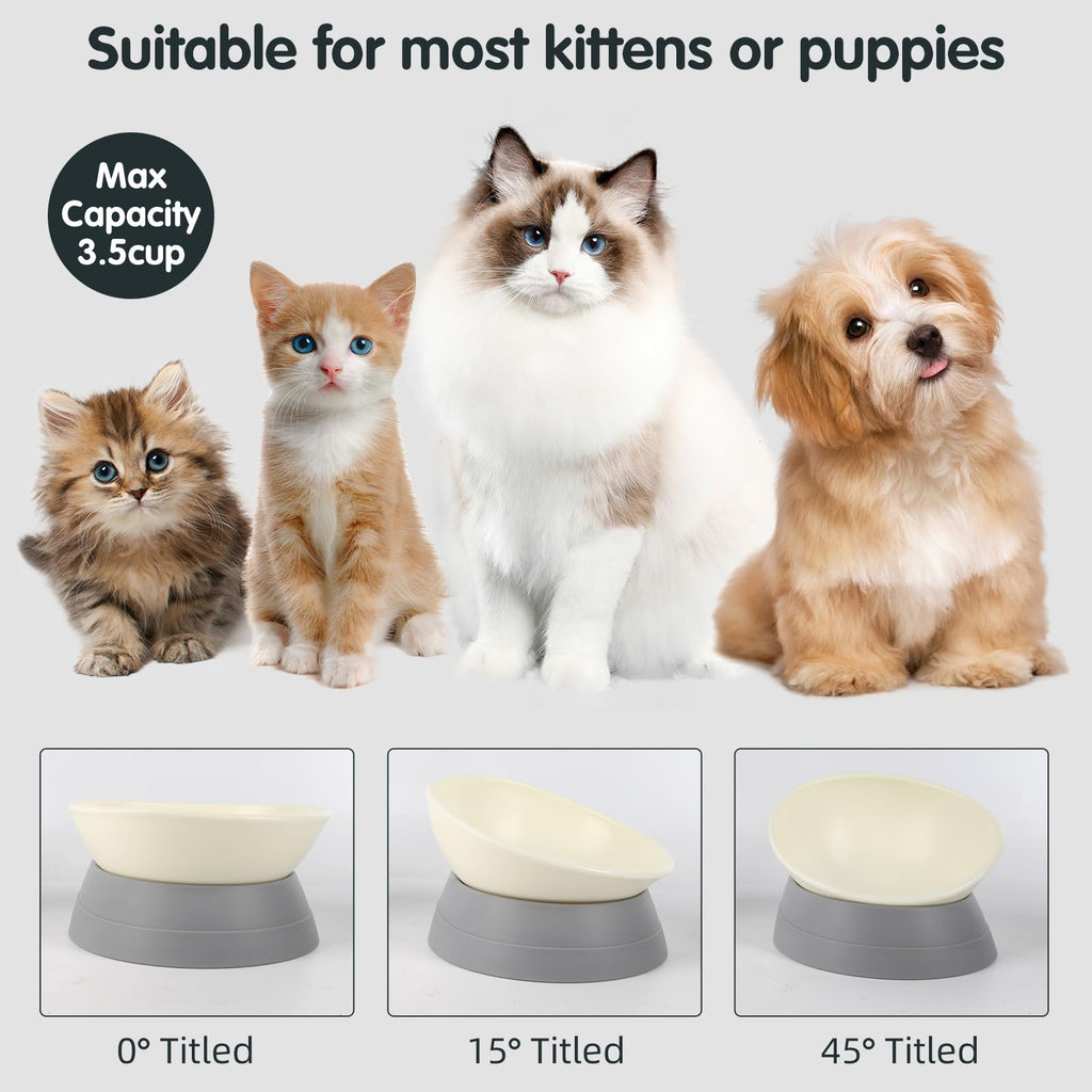 JWPC Anti-Slip Tilted Dog Bowl, Detachable Silicone Base, 3.5 Cup Capacity for Medium/Large Dogs (Grey)