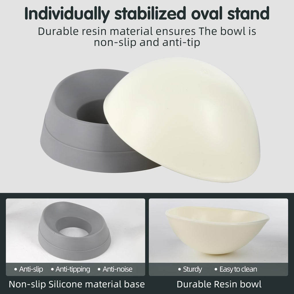 JWPC Anti-Slip Tilted Dog Bowl, Detachable Silicone Base, 3.5 Cup Capacity for Medium/Large Dogs (Grey)