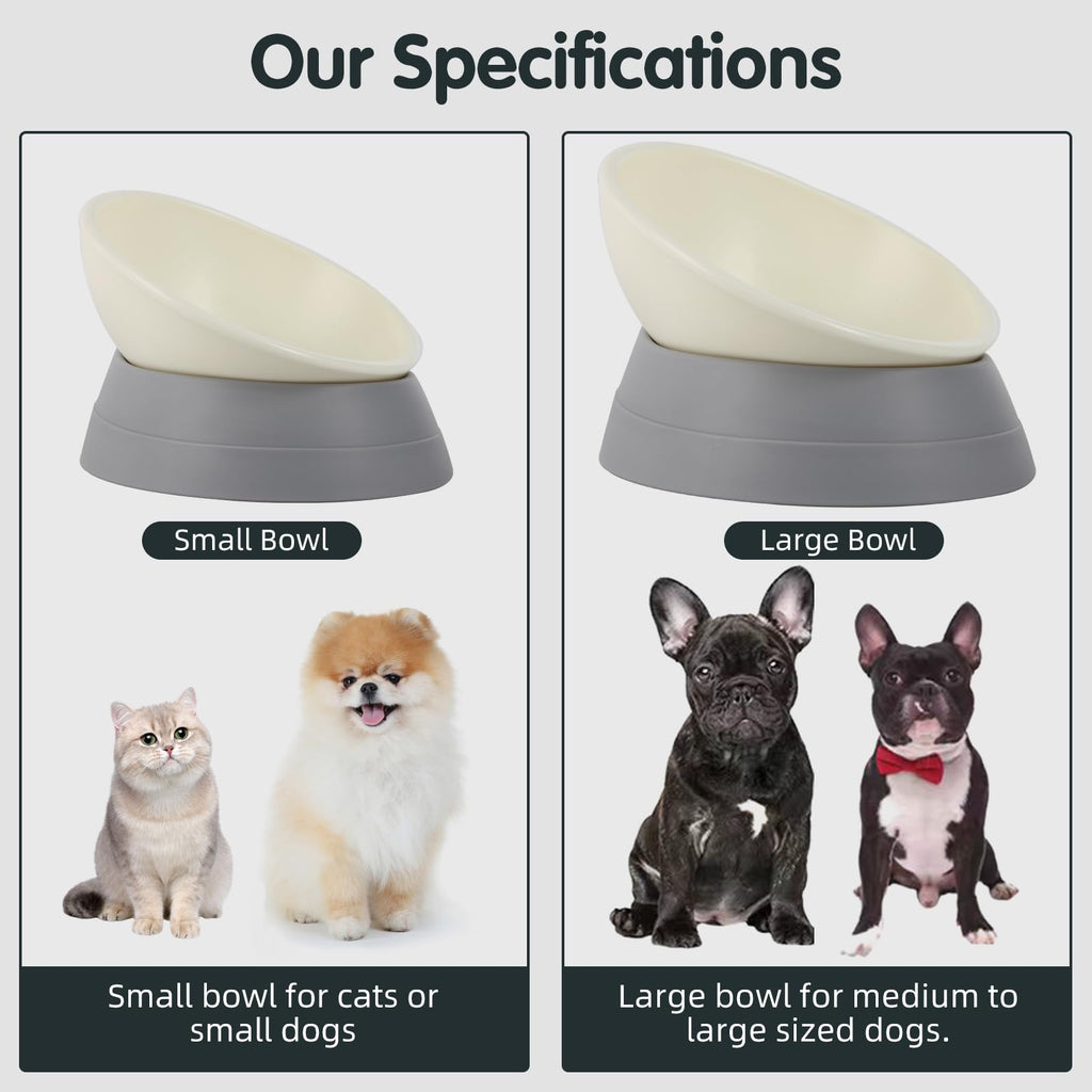 JWPC Anti-Slip Tilted Dog Bowl, Detachable Silicone Base, 3.5 Cup Capacity for Medium/Large Dogs (Grey)
