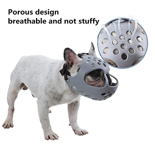JYHY Soft Silicone Muzzle for Flat-Faced Dogs – Grey, Medium (13-15 Inch)