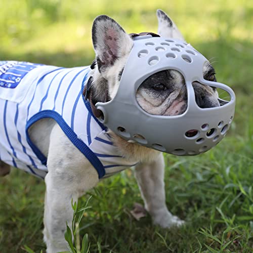JYHY Soft Silicone Muzzle for Flat-Faced Dogs – Grey, Medium (13-15 Inch)