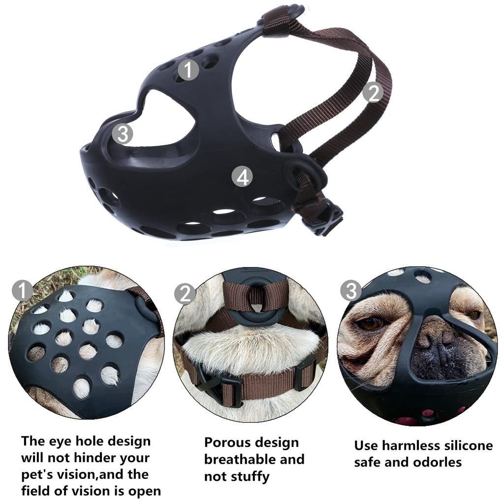 JYHY Soft Silicone Muzzle for Flat-Faced Dogs – Grey, Medium (13-15 Inch)