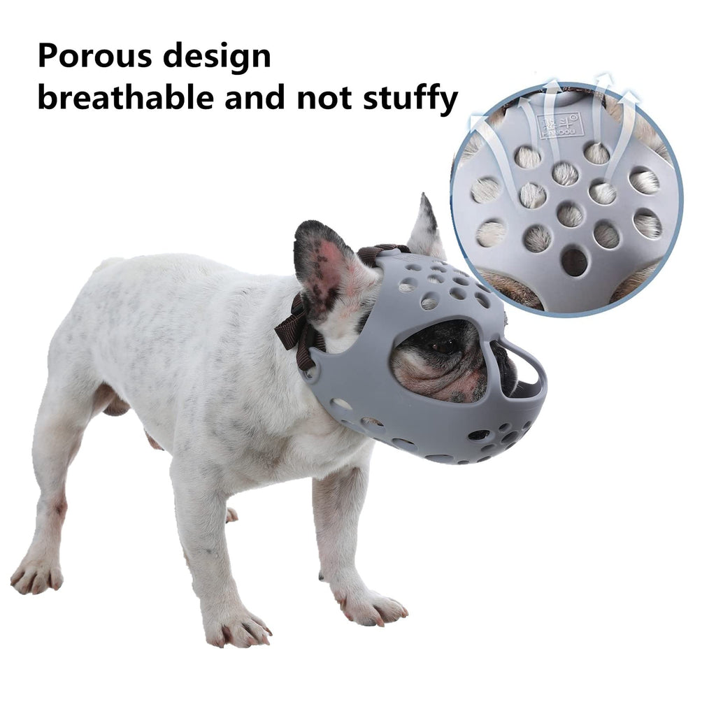 JYHY Soft Silicone Muzzle for Flat-Faced Dogs – Grey, Medium (13-15 Inch)