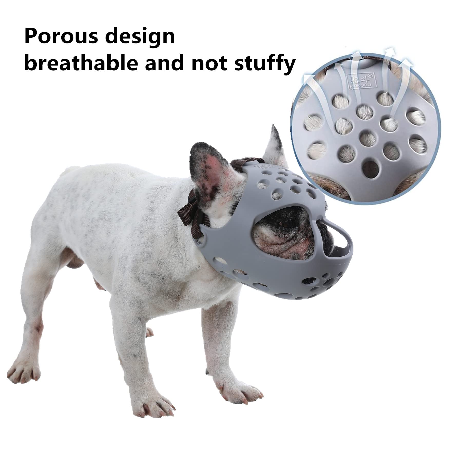 JYHY Soft Silicone Muzzle for Flat-Faced Dogs – Grey, Medium (13-15 Inch)