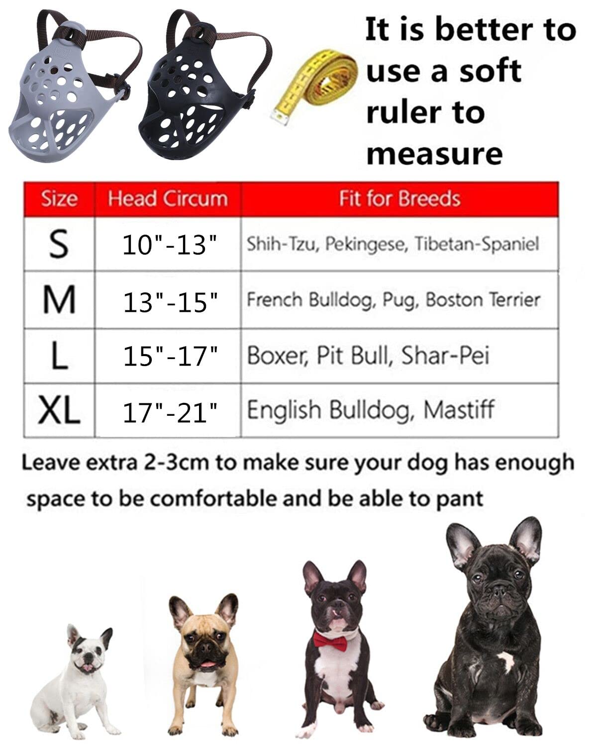 JYHY Soft Silicone Muzzle for Flat-Faced Dogs – Grey, Medium (13-15 Inch)