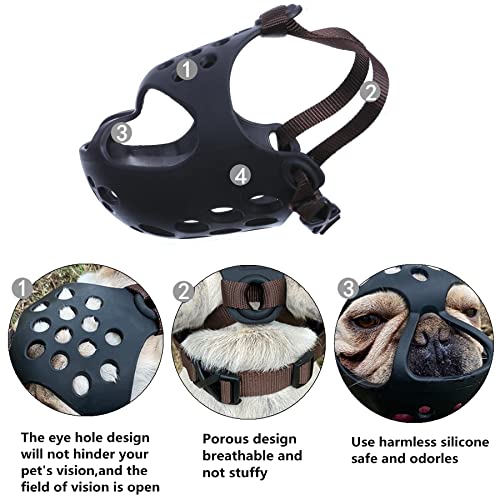 JYHY Soft Silicone Muzzle for Flat-Faced Dogs – Grey, Medium (13-15 Inch)