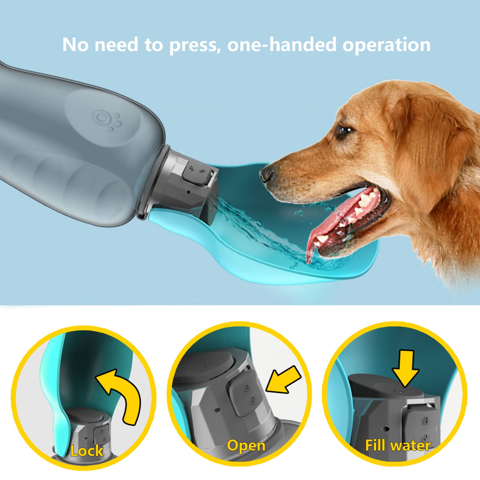 Kalimdor 27oz Leak-Proof Dog Water Bottle with Big Trough and Reusable Water - Blue