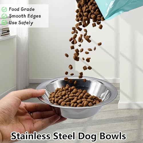 kathson 2 Pack Stainless Steel Dog Bowls, 6.3-Inch Metal Pet Food and Water Dishes for Small Dogs and Cats