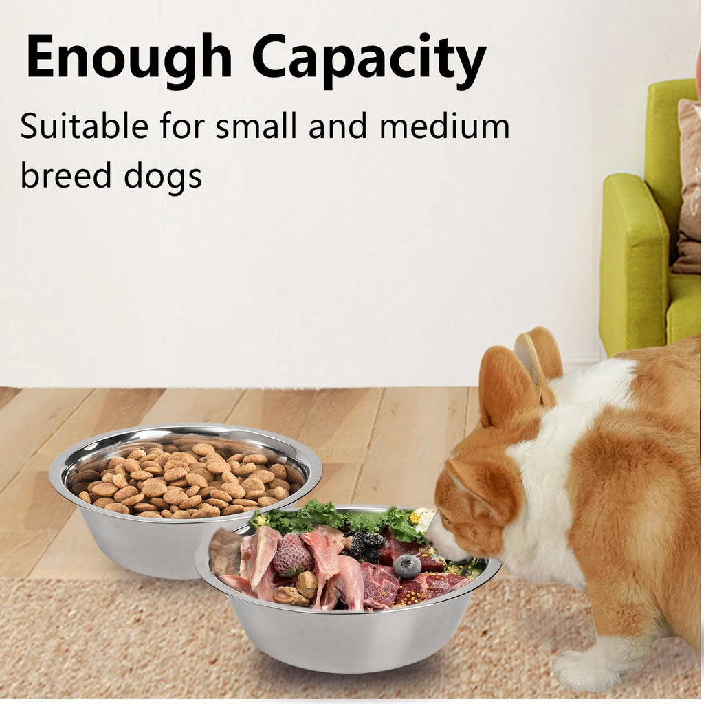kathson 2 Pack Stainless Steel Dog Bowls, 6.3-Inch Metal Pet Food and Water Dishes for Small Dogs and Cats