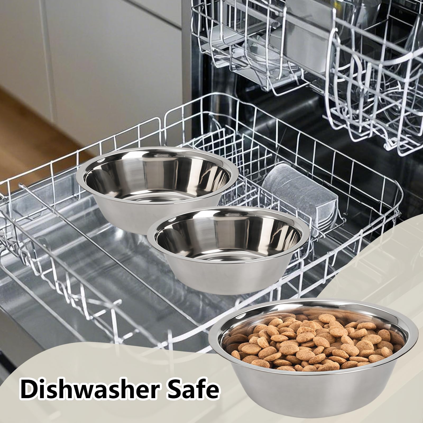 kathson 2 Pack Stainless Steel Dog Bowls, 6.3-Inch Metal Pet Food and Water Dishes for Small Dogs and Cats