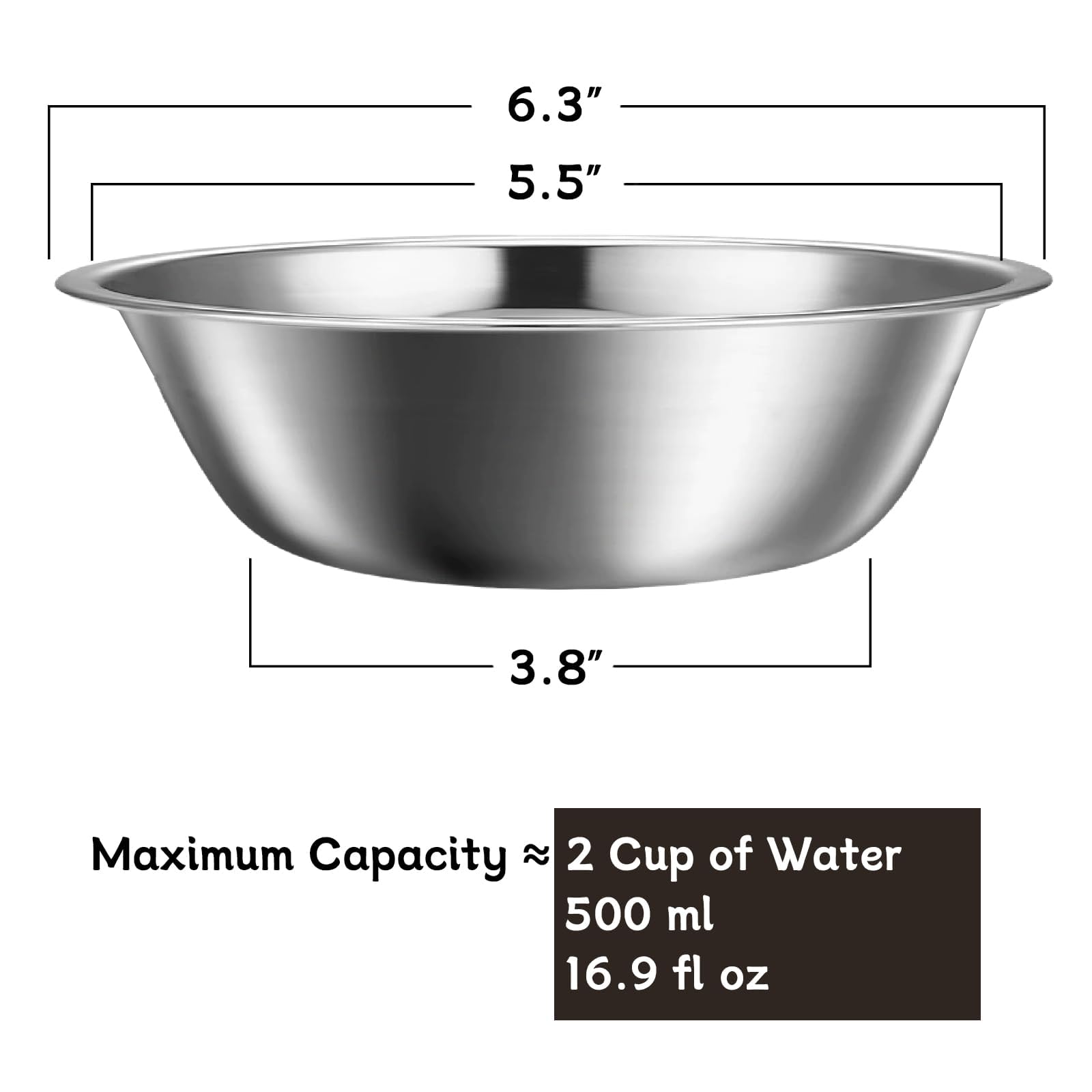 kathson 2 Pack Stainless Steel Dog Bowls, 6.3-Inch Metal Pet Food and Water Dishes for Small Dogs and Cats