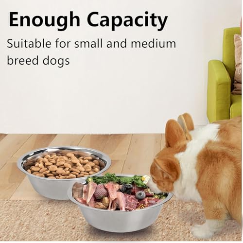kathson 2 Pack Stainless Steel Dog Bowls, 6.3-Inch Metal Pet Food and Water Dishes for Small Dogs and Cats