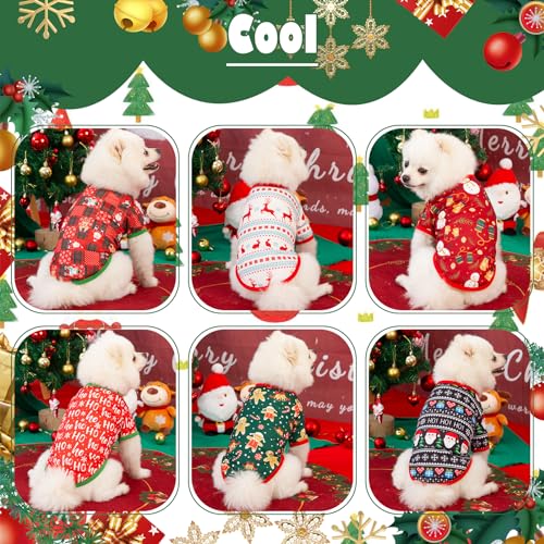 KATOLK 6-Pack Christmas Dog Shirts for Small Dogs & Cats - Soft Breathable Pet T-Shirts with Snowman Santa Reindeer Prints