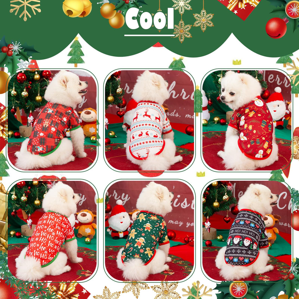 KATOLK 6-Pack Christmas Dog Shirts for Small Dogs & Cats - Soft Breathable Pet T-Shirts with Snowman Santa Reindeer Prints
