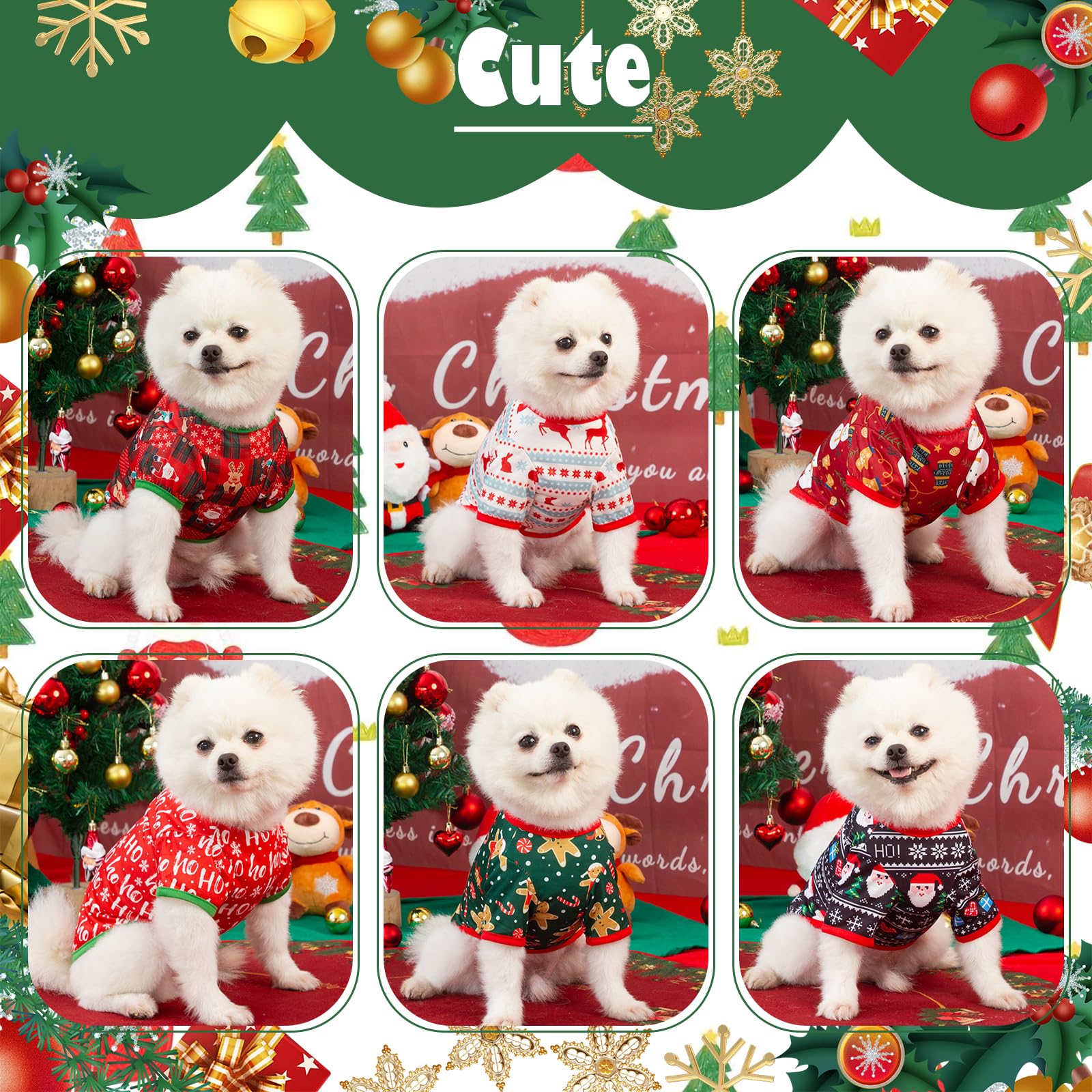 KATOLK 6-Pack Christmas Dog Shirts for Small Dogs & Cats - Soft Breathable Pet T-Shirts with Snowman Santa Reindeer Prints