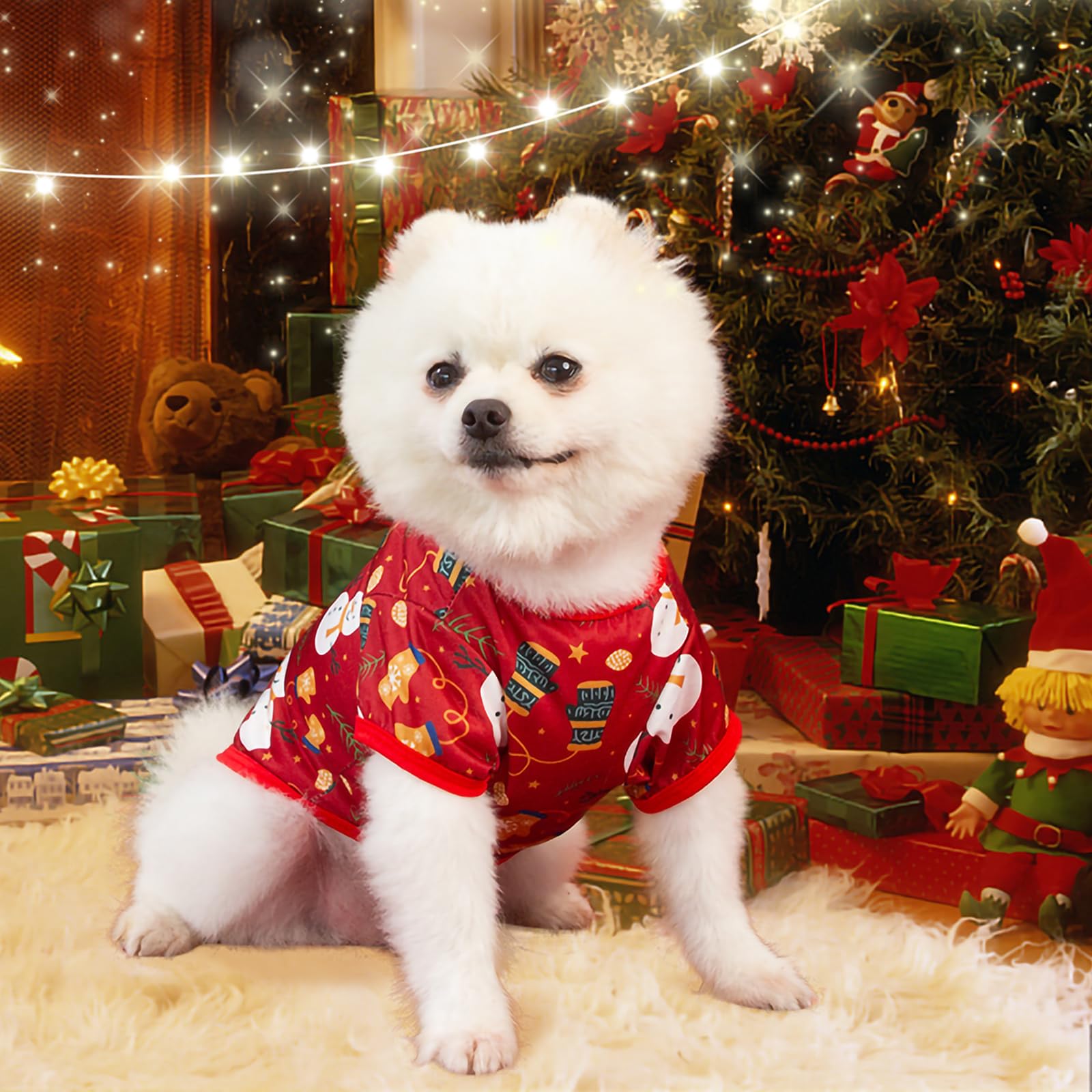 KATOLK 6-Pack Christmas Dog Shirts for Small Dogs & Cats - Soft Breathable Pet T-Shirts with Snowman Santa Reindeer Prints