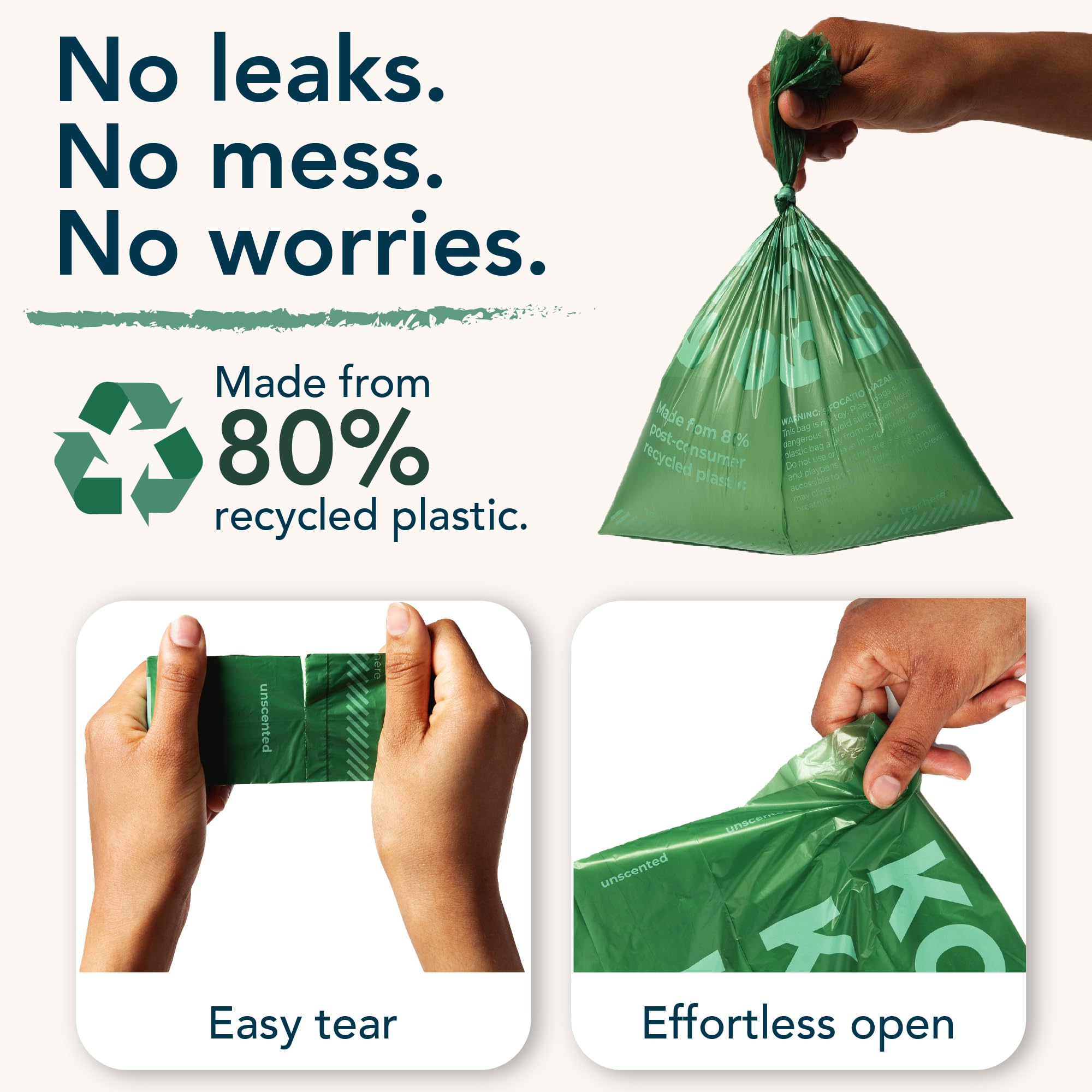 KCK-9 80% Recycled Plastic Dog Poop Bags – Extra Thick, Leak Proof, Unscented, 540 Count