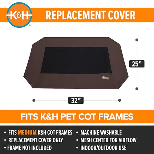 K&H Pet Products Medium Dog Cot Replacement Cover - 32 x 25 Inch, Chocolate - Breathable Mesh, Water Resistant, Machine Washable
