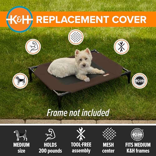 K&H Pet Products Medium Dog Cot Replacement Cover - 32 x 25 Inch, Chocolate - Breathable Mesh, Water Resistant, Machine Washable
