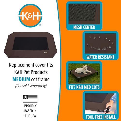 K&H Pet Products Medium Dog Cot Replacement Cover - 32 x 25 Inch, Chocolate - Breathable Mesh, Water Resistant, Machine Washable