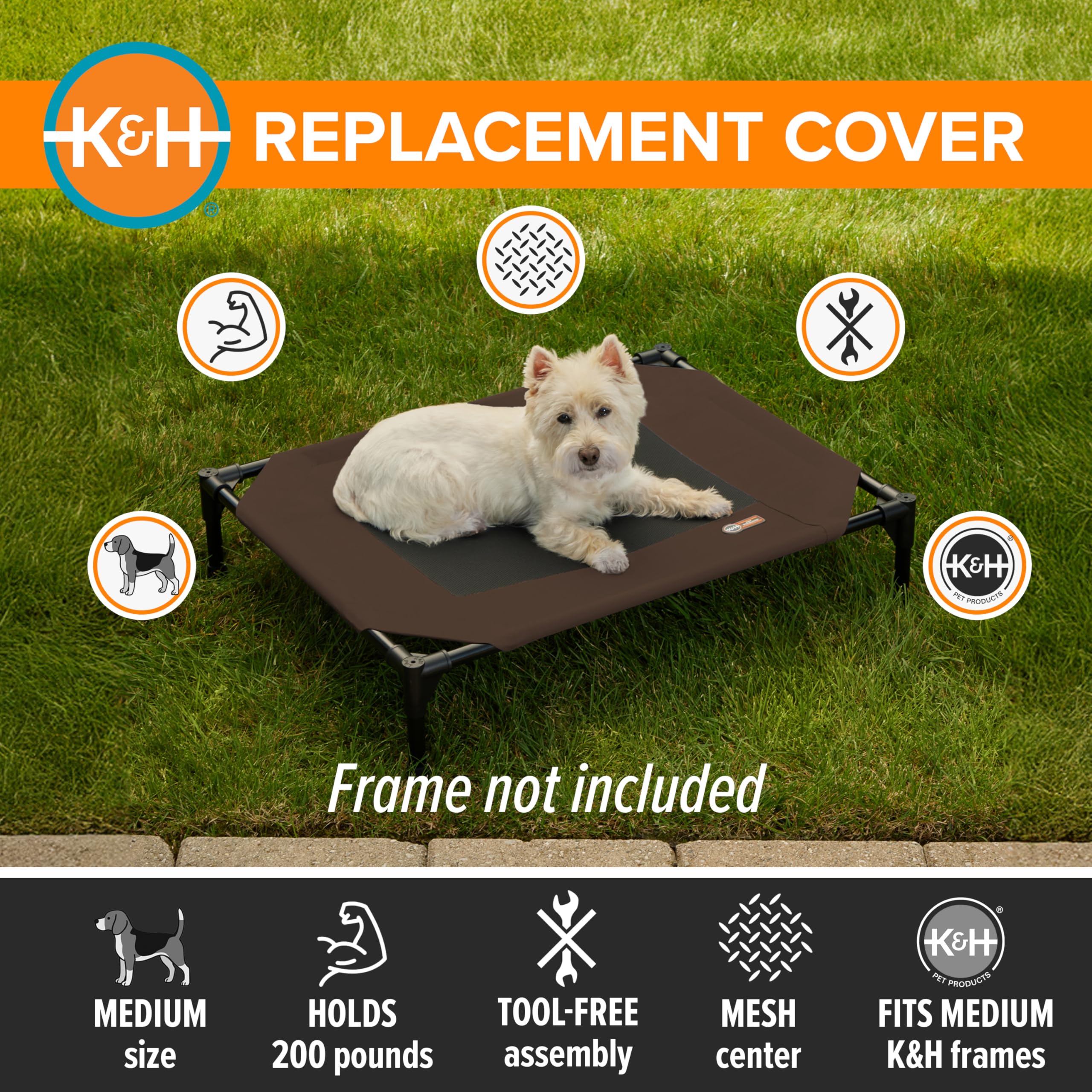 K&H Pet Products Medium Dog Cot Replacement Cover - 32 x 25 Inch, Chocolate - Breathable Mesh, Water Resistant, Machine Washable