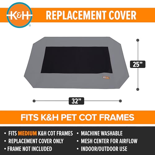 K&H Pet Products Medium Dog Cot Replacement Cover 32x25in Gray - Mesh Cooling, Heavy Denier, Machine Washable