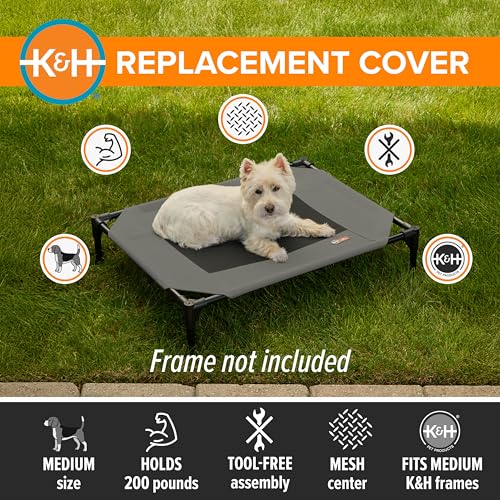 K&H Pet Products Medium Dog Cot Replacement Cover 32x25in Gray - Mesh Cooling, Heavy Denier, Machine Washable