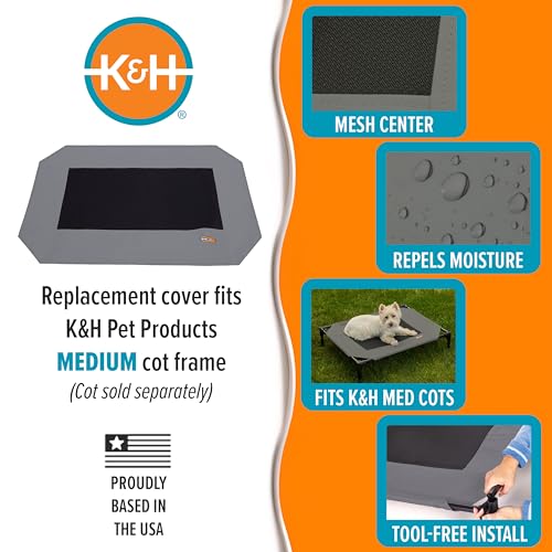 K&H Pet Products Medium Dog Cot Replacement Cover 32x25in Gray - Mesh Cooling, Heavy Denier, Machine Washable