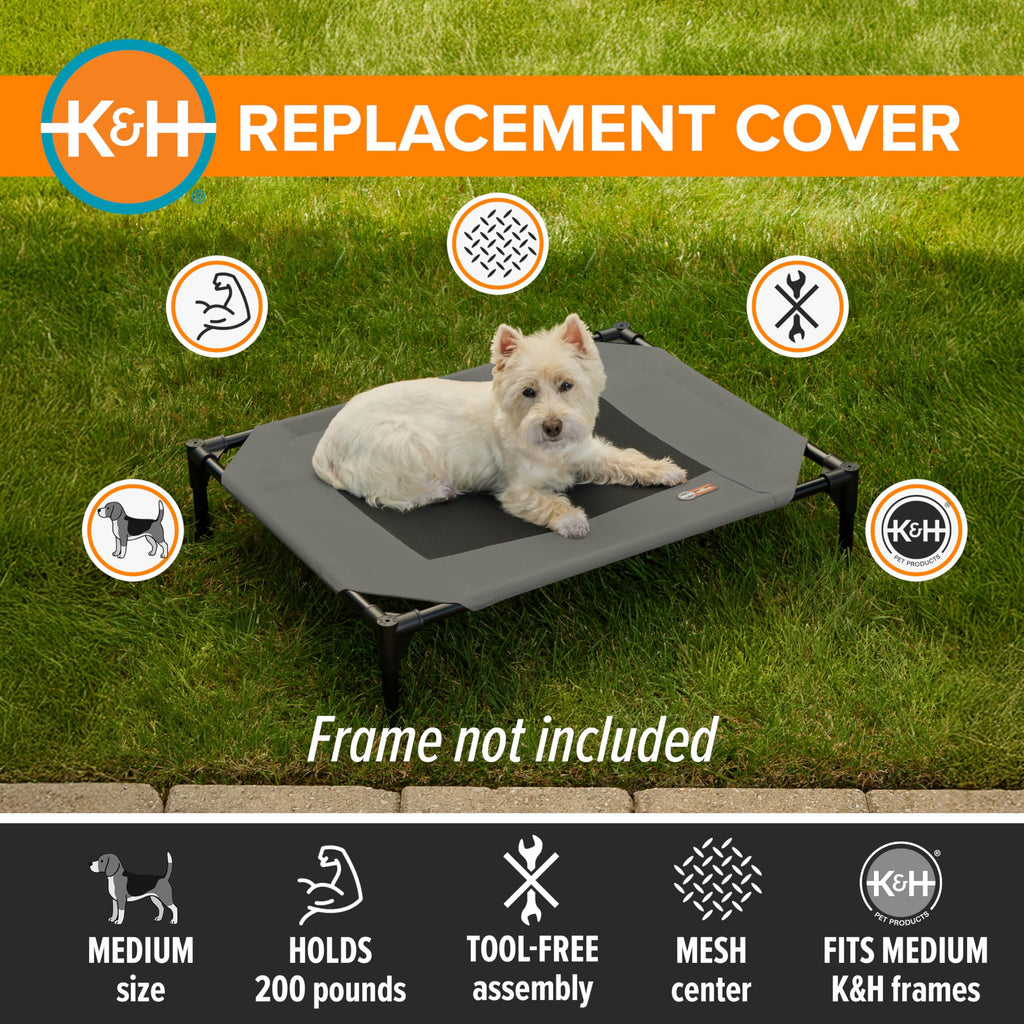 K&H Pet Products Medium Dog Cot Replacement Cover 32x25in Gray - Mesh Cooling, Heavy Denier, Machine Washable