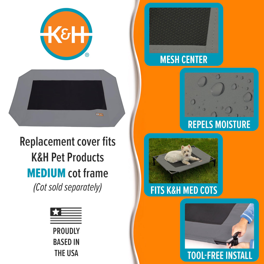 K&H Pet Products Medium Dog Cot Replacement Cover 32x25in Gray - Mesh Cooling, Heavy Denier, Machine Washable
